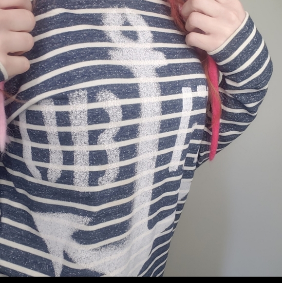 Obey Top Womens Long Sleeve Shirt Striped Blue Anchor Medium Spray Paint  NEW - Picture 9 of 10